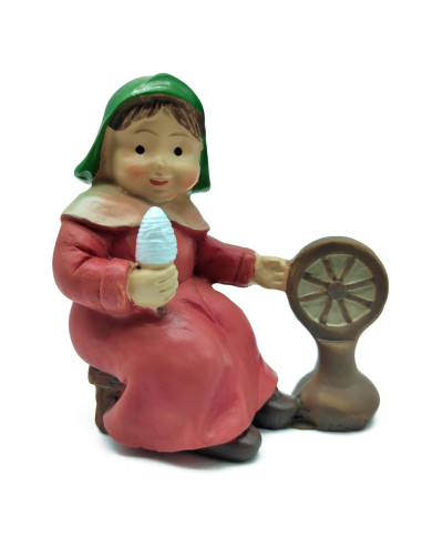 Tradineur - Figura de Hilandera para Belén - Estilo Naïf - Fabricado en Marmolina - Adorno divertido para nacimiento, Navidad, d