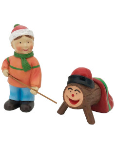 Tradineur - Set de 2 Figuras Pastor niño y Tió para Belén - Estilo Naïf - Fabricado en Marmolina - Adorno divertido para nacimie