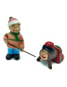Tradineur - Set de 2 Figuras Pastor niño y Tió para Belén - Estilo Naïf - Fabricado en Marmolina - Adorno divertido para nacimie