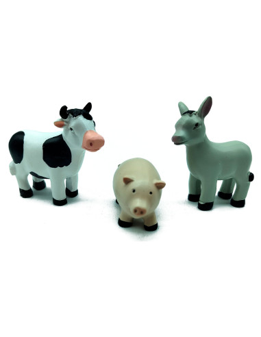 Tradineur - Set de 7 Figuras de animales para Belén - Vaca, Burro, Gallo, Pato y 2 ovejas - Adorno divertido para nacimiento, Na