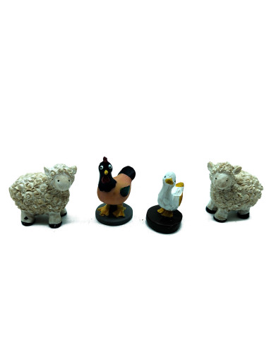 Tradineur - Set de 7 Figuras de animales para Belén - Vaca, Burro, Gallo, Pato y 2 ovejas - Adorno divertido para nacimiento, Na