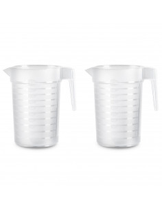 Tradineur - Pack de 2 jarras medidoras de plástico, incluyen línea de medida, recipiente para medir líquidos, cocina y reposterí