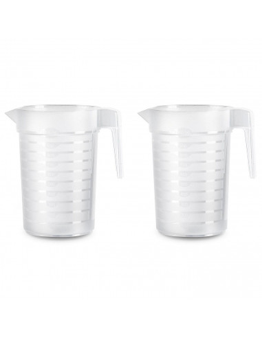 Tradineur - Pack de 2 jarras medidoras de plástico, incluyen línea de medida, recipiente para medir líquidos, cocina y reposterí