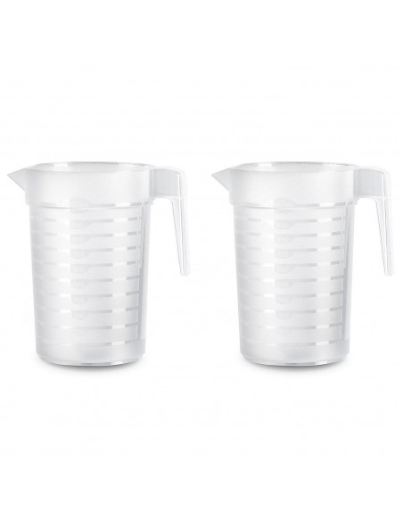 Tradineur - Pack de 2 jarras medidoras de plástico, incluyen línea de medida, recipiente para medir líquidos, cocina y reposterí Tradineur - Pack de 2 jarras medidoras de plástico, incluyen línea de medida, recipiente para medir líquidos, cocina y reposterí