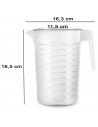 Tradineur - Pack de 2 jarras medidoras de plástico, incluyen línea de medida, recipiente para medir líquidos, cocina y reposterí