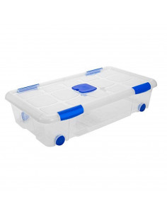 Tradineur - Caja de plástico nº 11 transparente con ruedas de 17 x 73,2 x 41,2 cm, 30 litros, baúl con tapa para organización de