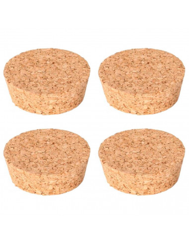 Tradineur - Pack de 4 tapones cónicos de corcho para cerrar garrafas de cristal, botes, frascos, vino, aceite, bares, restaurant