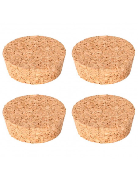 Tradineur - Pack de 4 tapones cónicos de corcho para cerrar garrafas de cristal, botes, frascos, vino, aceite, bares, restaurant