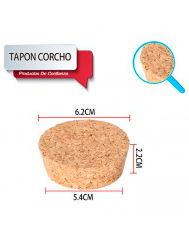 Tradineur - Pack de 4 tapones cónicos de corcho para cerrar garrafas de cristal, botes, frascos, vino, aceite, bares, restaurant