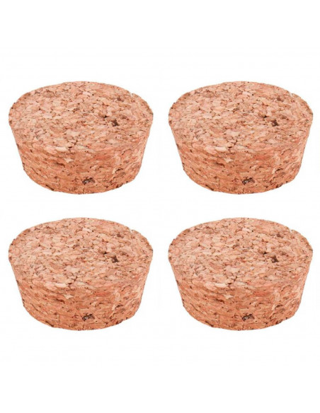 Tradineur - Pack de 4 tapones cónicos de corcho para cerrar garrafas de cristal, botes, frascos, vino, aceite, bares, restaurant