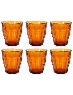 Tradineur - Caja de 6 Vasos Modelo Le Picardie Ámbar - Capacidad de 25 CL (8 3/8 Oz) - Fabricado en Vidrio Resistente - Apto par