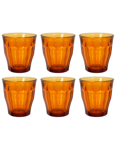 Tradineur - Caja de 6 Vasos Modelo Le Picardie Ámbar - Capacidad de 25 CL (8 3/8 Oz) - Fabricado en Vidrio Resistente - Apto par