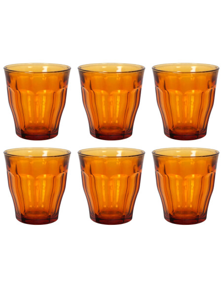 Tradineur - Caja de 6 Vasos Modelo Le Picardie Ámbar - Capacidad de 25 CL (8 3/8 Oz) - Fabricado en Vidrio Resistente - Apto par
