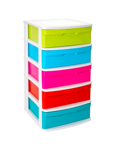 Tradineur - Cajonera de plástico Sena, 5 cajones multicolor, torre de ordenación multiusos, almacenaje, escuela, hogar, fabricad Tradineur - Cajonera de plástico Sena, 5 cajones multicolor, torre de ordenación multiusos, almacenaje, escuela, hogar, fabricad