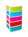 Tradineur - Cajonera de plástico Sena, 5 cajones multicolor, torre de ordenación multiusos, almacenaje, escuela, hogar, fabricad