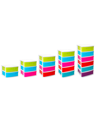 Tradineur - Cajonera de plástico Sena, 5 cajones multicolor, torre de ordenación multiusos, almacenaje, escuela, hogar, fabricad