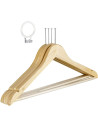 Tradineur - Pack de 72 perchas de madera para hotel con aro y barra, incluyen muescas para tirantes, perchas clásicas para abrig