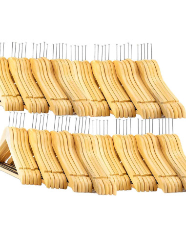 Tradineur - Pack de 72 perchas de madera para hotel con aro y barra, incluyen muescas para tirantes, perchas clásicas para abrig