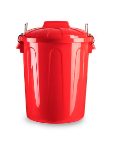 Tradineur - Cubo de basura de plástico - Incluye tapa y asas metálicas - Fabricado en España - Contenedor de residuos - Capacida