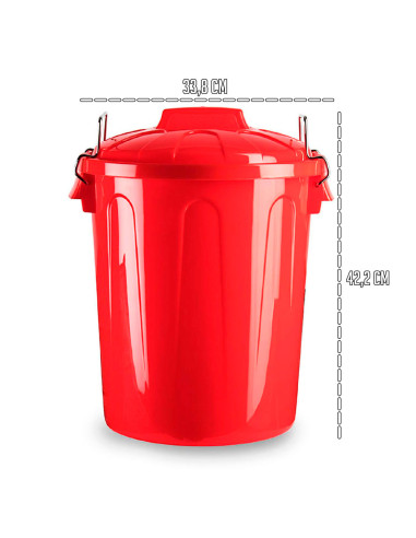 Tradineur - Cubo de basura de plástico - Incluye tapa y asas metálicas - Fabricado en España - Contenedor de residuos - Capacida