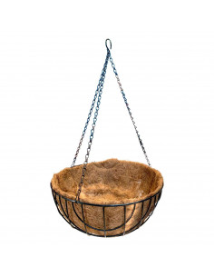 Tradineur - Macetero colgante de coco y metal - Cesta, maceta colgante con cadena y gancho - Decoración hogar, terraza, balcón,
