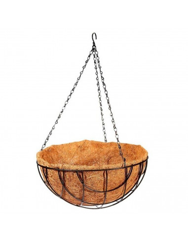 Tradineur - Macetero colgante de coco y metal - Cesta, maceta colgante con cadena y gancho - Decoración hogar, terraza, balcón,
