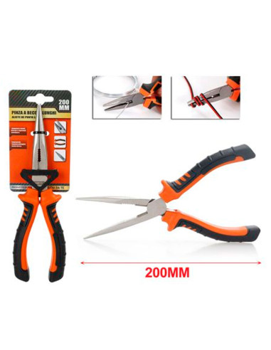 Tradineur - Alicate Punta Larga - Longitud de 200 mm - Fabricado en Acero - Mango ergonómico - Herramienta manual de bricolaje