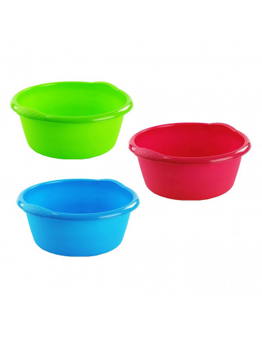 Barreño redondo con asas de 15 litros, modelo florencia, barreño de plástico grande, colores surtidos (azul, rojo, verde) 42 x 1