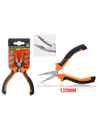 Tradineur - Alicate Mini Punta Curva - Longitud de 125 mm - Fabricado en Acero - Mango ergonómico - Herramienta manual de bricol