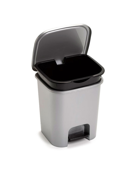Tradineur - Papelera con pedal - Fabricado en Plástico - Incluye Cubo interno Extraíble - Capacidad de 7,5 Litros - Color Plata