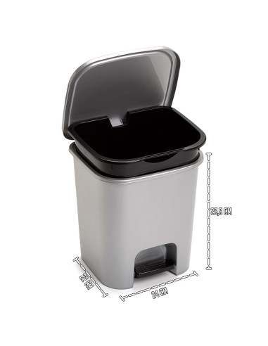 Tradineur - Papelera con pedal - Fabricado en Plástico - Incluye Cubo interno Extraíble - Capacidad de 7,5 Litros - Color Plata