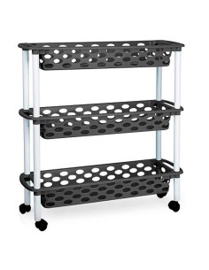 Tradineur - Carrito verdulero de plástico con 3 Niveles y Ruedas - PLFT Aire Slim - Cestas apilables portaobjetos - 61 x 58 x 18