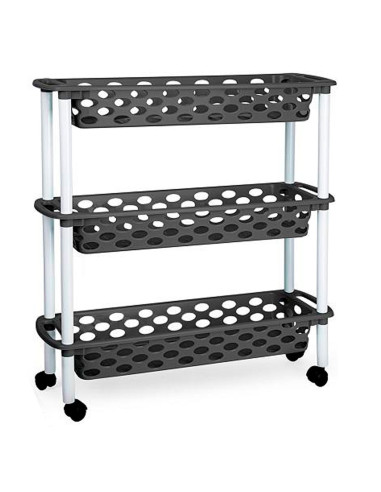 Tradineur - Carrito verdulero de plástico con 3 Niveles y Ruedas - PLFT Aire Slim - Cestas apilables portaobjetos - 61 x 58 x 18