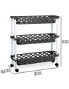 Tradineur - Carrito verdulero de plástico con 3 Niveles y Ruedas - PLFT Aire Slim - Cestas apilables portaobjetos - 61 x 58 x 18