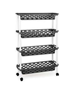 Tradineur - Carrito verdulero de plástico con 4 Niveles y Ruedas - PLFT Aire Slim - Cestas apilables portaobjetos - 84,5 x 58 x