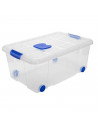 Tradineur - Caja de plástico nº3  transparente con ruedas de 25,7 x 59  x 40,5 cm, 36 litros, baúl con tapa para organización de