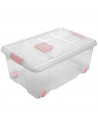 Tradineur - Caja de plástico nº3  transparente con ruedas de 25,7 x 59  x 40,5 cm, 36 litros, baúl con tapa para organización de