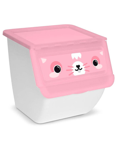 Tradineur - Pack de 3 contenedores apilables de plástico, cajas almacenaje basura, reciclaje y ordenación (Oso Panda, Conejo y R