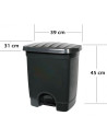 Tradineur - Cubo de basura de plástico con pedal, compartimento unitario, contenedor de residuos, papelera, cocina, fabricado en