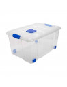Caja de ordenación de plástico nº 5 transparente, con tapa, ruedas y asas, capacidad 57 litros, 31 x 61.5 x 44 cm