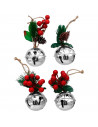 Tradineur - Pack de 4 Cascabeles Colgantes con Piñas - Fabricado en Plástico - Decoración navideña - Ø 6 cm - Color Plata - Mode