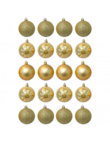 Tradineur - Pack de 20 Bolas de Navidad Modelos surtidos - Fabricado en Plástico - Cordón Dorado - Decoración de Navidad - Ø 4 c