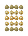 Tradineur - Pack de 20 Bolas de Navidad Modelos surtidos - Fabricado en Plástico - Cordón Dorado - Decoración de Navidad - Ø 4 c