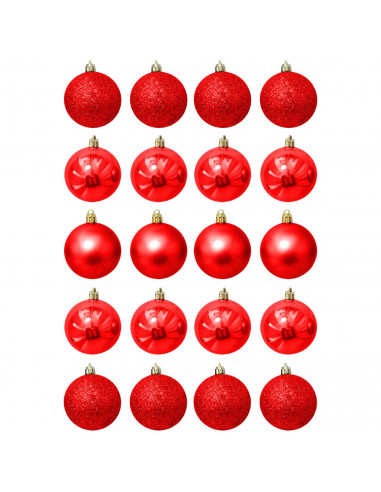 Tradineur - Pack de 20 Bolas de Navidad Modelos surtidos - Fabricado en Plástico - Cordón Dorado - Decoración de Navidad - Ø 4 c