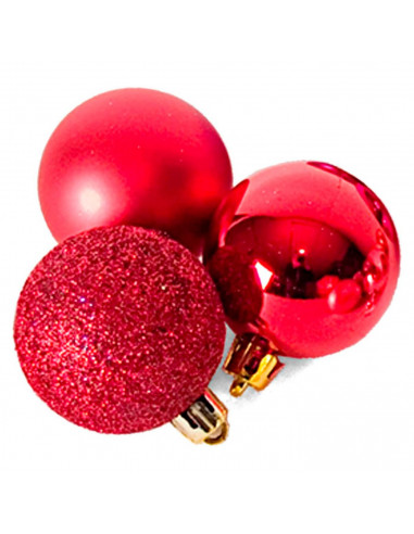 Tradineur - Pack de 20 Bolas de Navidad Modelos surtidos - Fabricado en Plástico - Cordón Dorado - Decoración de Navidad - Ø 4 c