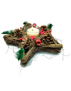 Tradineur - Portávelas con forma de Estrella - Fabricación de madera - Artículo para la decoración Navidad - 10 x 35 x 33 cm