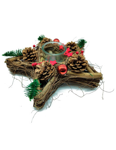 Tradineur - Portávelas con forma de Estrella - Fabricación de madera - Artículo para la decoración Navidad - 10 x 35 x 33 cm