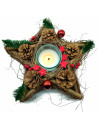 Tradineur - Portávelas con forma de Estrella - Fabricación de madera - Artículo para la decoración Navidad - 10 x 35 x 33 cm