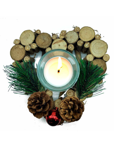 Tradineur - Portávelas con forma de Corazón - Fabricación de madera - Artículo para la decoración Navidad - 10 x 35 x 33 cm