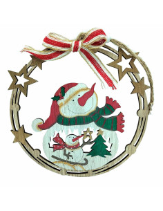 Tradineur - Colgante con lazo Redondo Navideño - Fabricado en Madera - Artículo para Decoración Navideña - Ø 18 cm - Modelo Alea